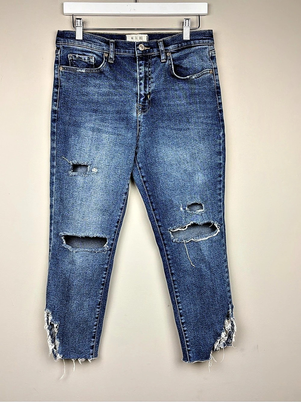 We The Free Free People Womens 30 Distressed Cropped Jeans Raw Hem Blue Denim
